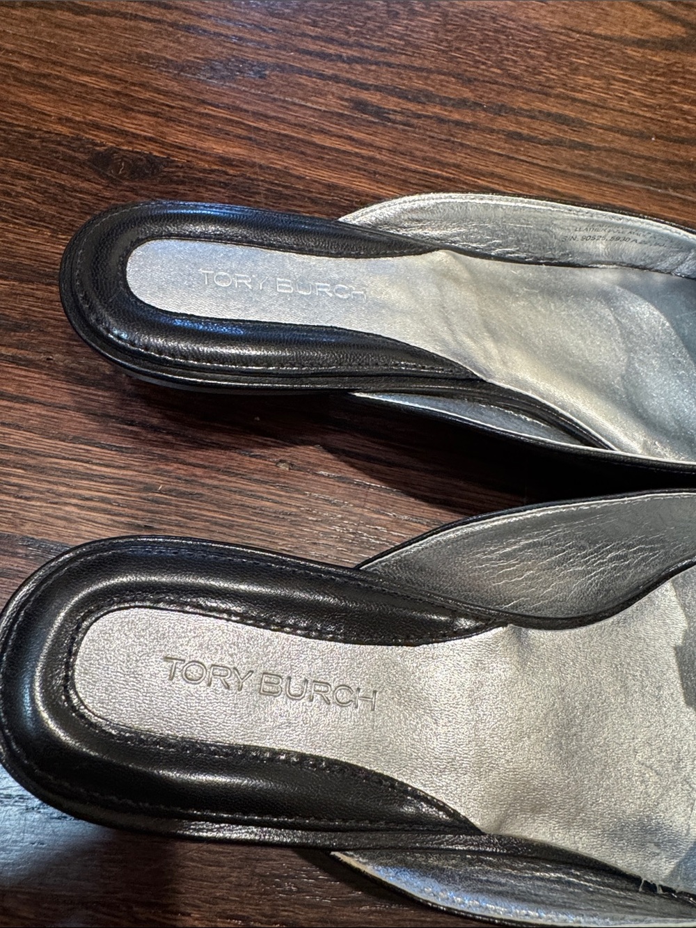 Tory Burch Black Slip-On Mules with Gold Logo Medallion - Picture 2 of 6
